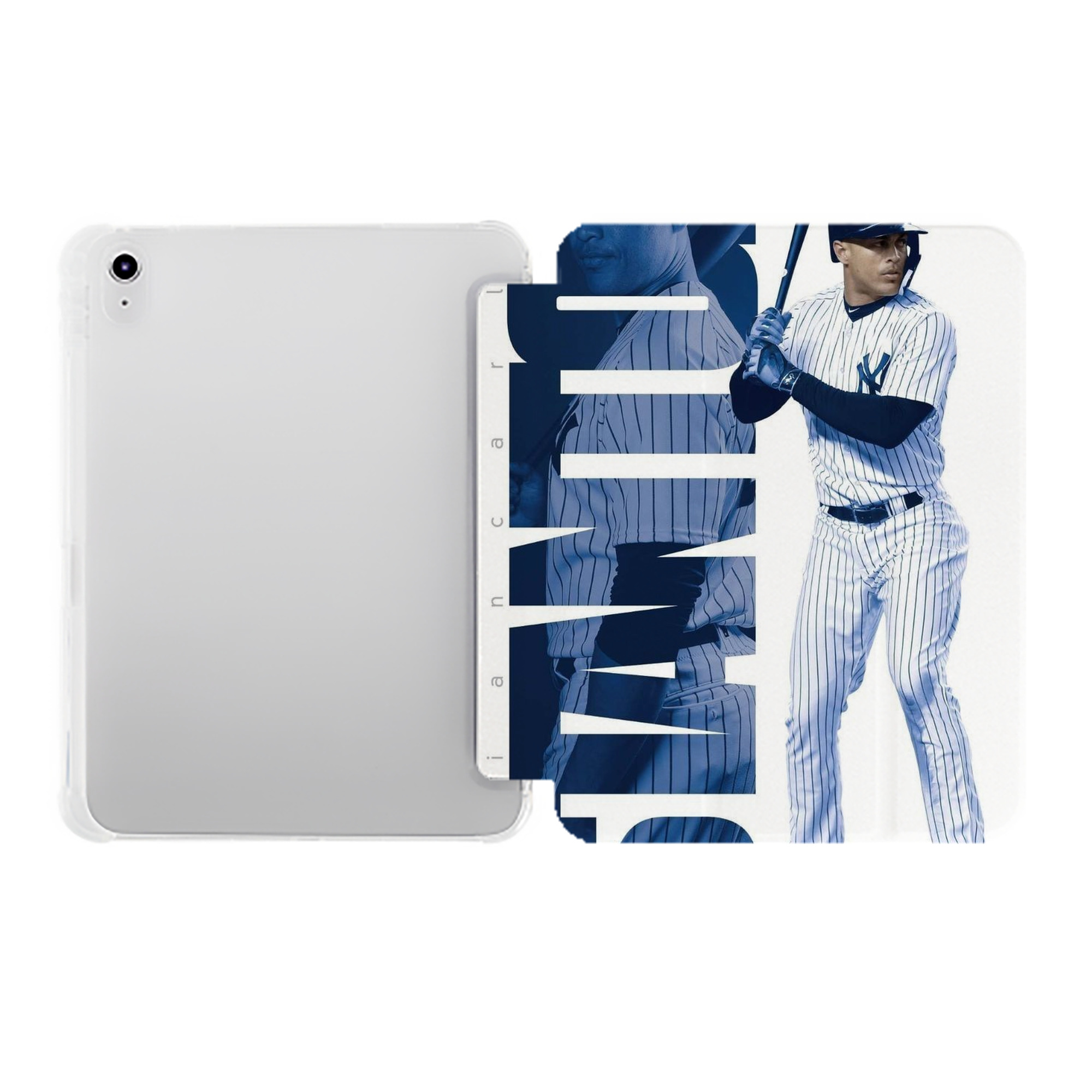 Giancarlo Stanton 34 Premium Tri-Fold PU Leather & Silicone IPad Case With Pencil Slot – Fits 9.5,10.5,10.9 – Adjustable Stand, Slim, Protective
